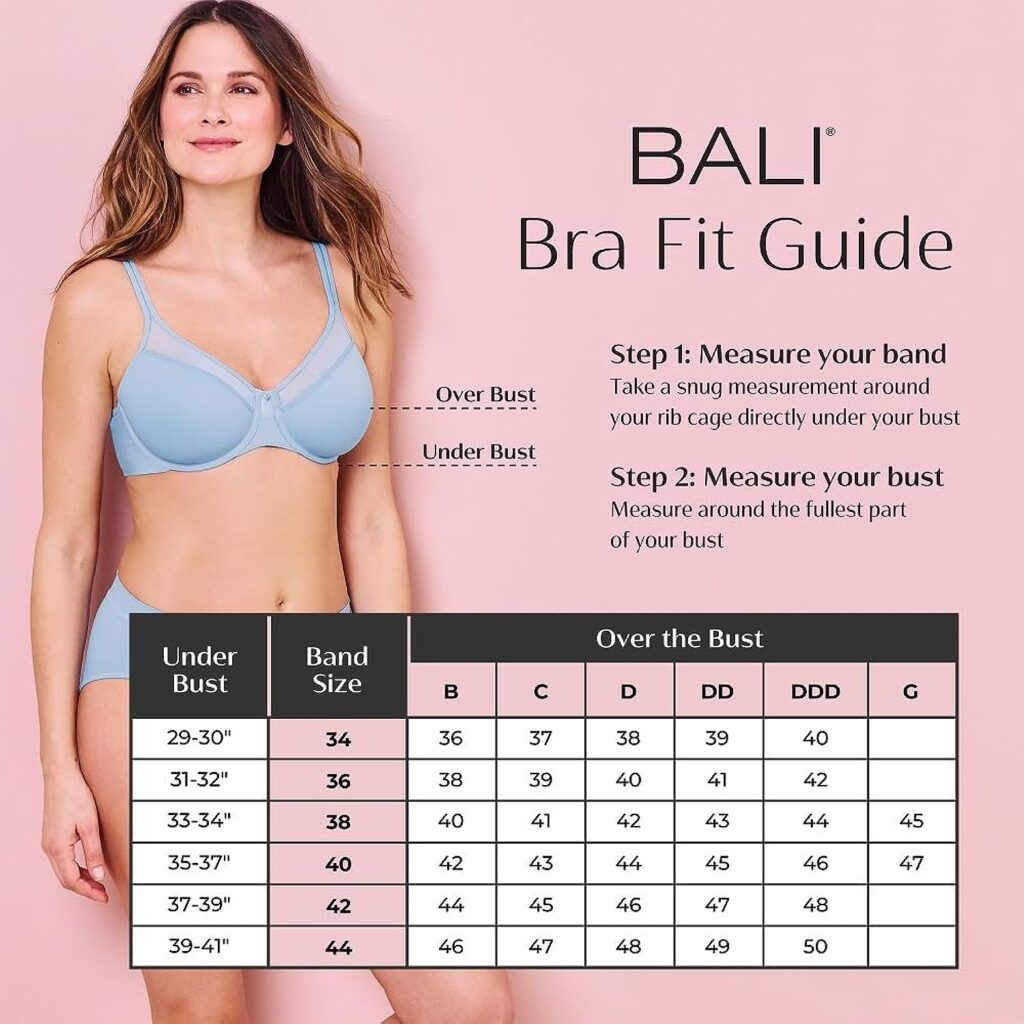 Bali Lace Desire Underwire Bra, Full-Coverage Lace Bra with Underwire Cups, Plunging Underwire Bra for Everyday Comfort