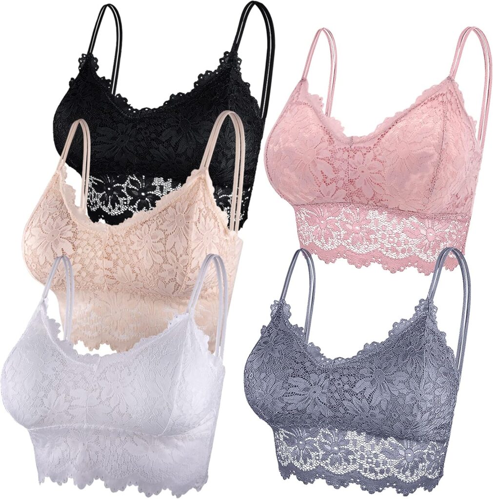 Duufin 5 Pieces Bralette Lace Padded Bralette Lace Bandeau Bra Tube Bra Lace Top with Straps and Removable Pads for Women Girls