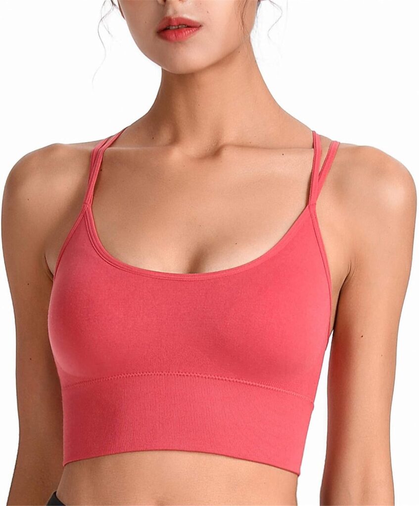 SotRong Womens Sports Bra Cross Back Strappy Bra Padded Mid Impact Support Gym Yoga Running Bra Sexy Crop Top for GILR Teens