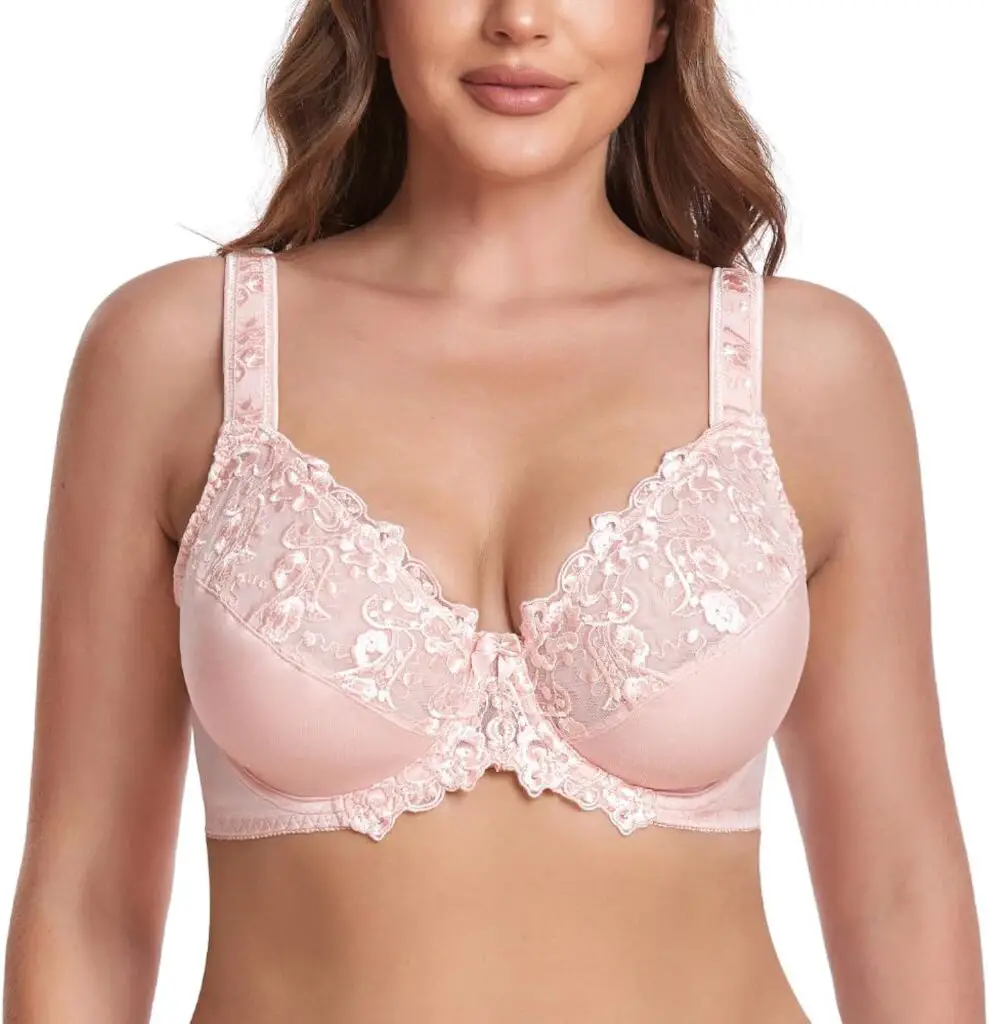 Womens Underwire Bra Non-Padded Floral Lace Plus Size Full Coverage Minimizer