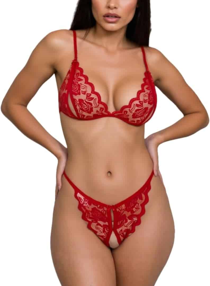 Unveil Elegance: KFLY Red Lace Babydoll Bra and Panty Set Review