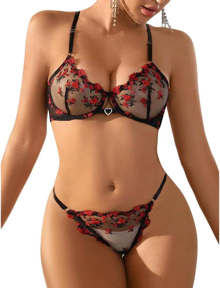 Unveiling Confidence: A Review of the Sexy Women's Floral Embroidery Lingerie Set